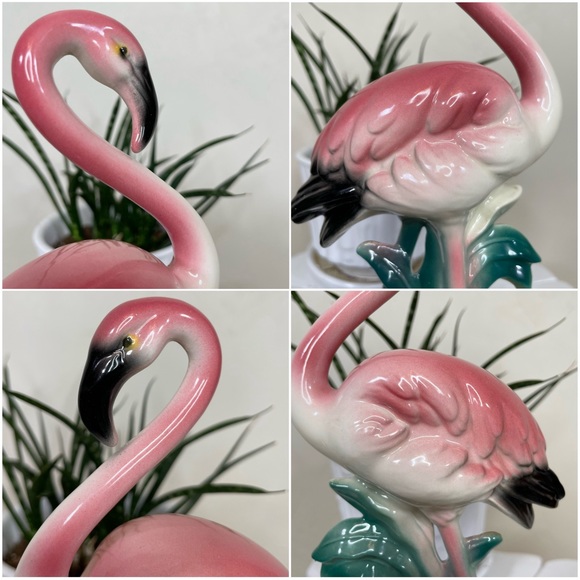 Vintage 1950s MCM Ceramic Standing Pink Flamingo Planter Figurine - Picture 4 of 16